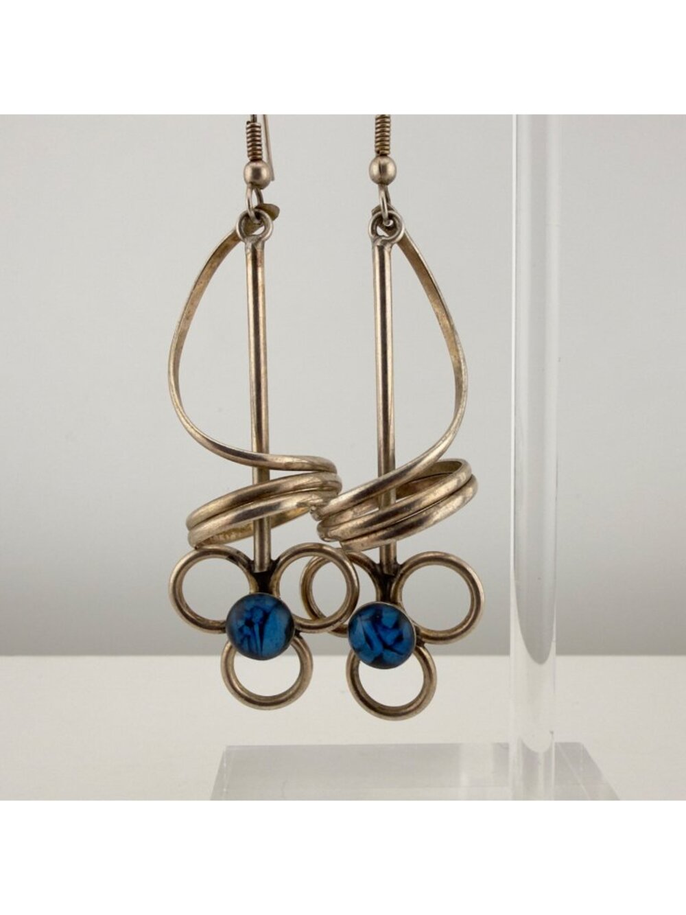 Vintage Spiral Dangle Earrings Modern Twist Drop Silver Tone